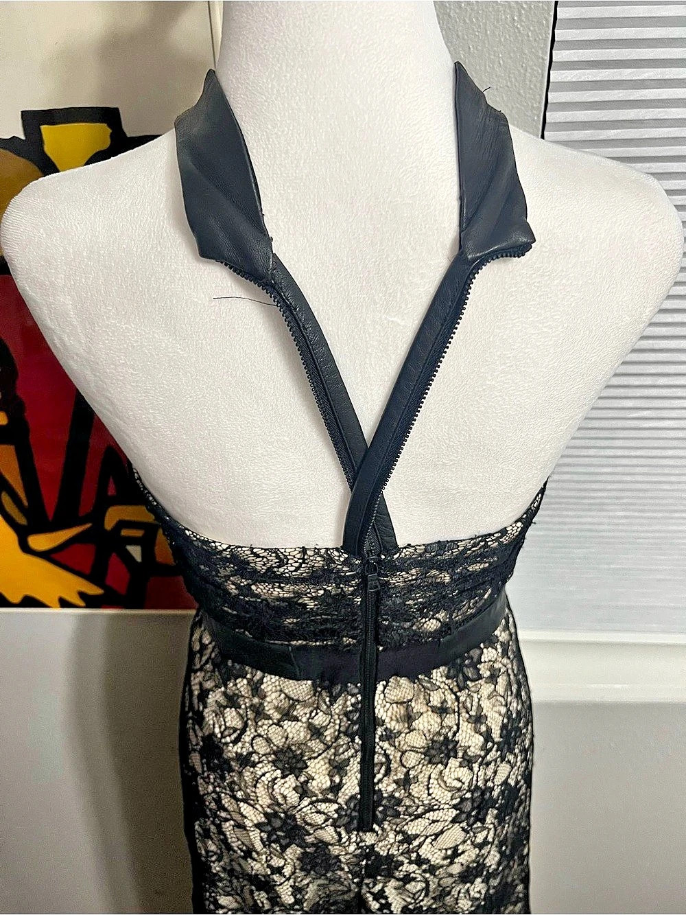 alice + olivia Black And Nude Lace With Leather Zipper Jumpsuit Small - Picture 3 of 16